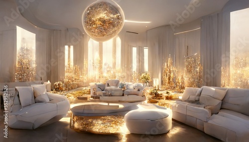 Luxus Wohnzimmer Einrichtung voller Reichtum 3D Rendering, ai generativ