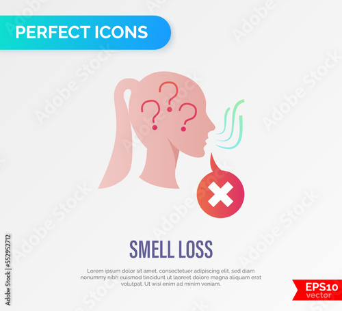 Smell loss, anosmia flat gradient icon. Girl sniffing. Vector illustration.