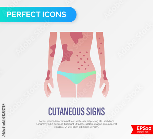 Dermatology. Dermatitis, allergy, rash, hives on body. Thin lins icon. Vector illustation.