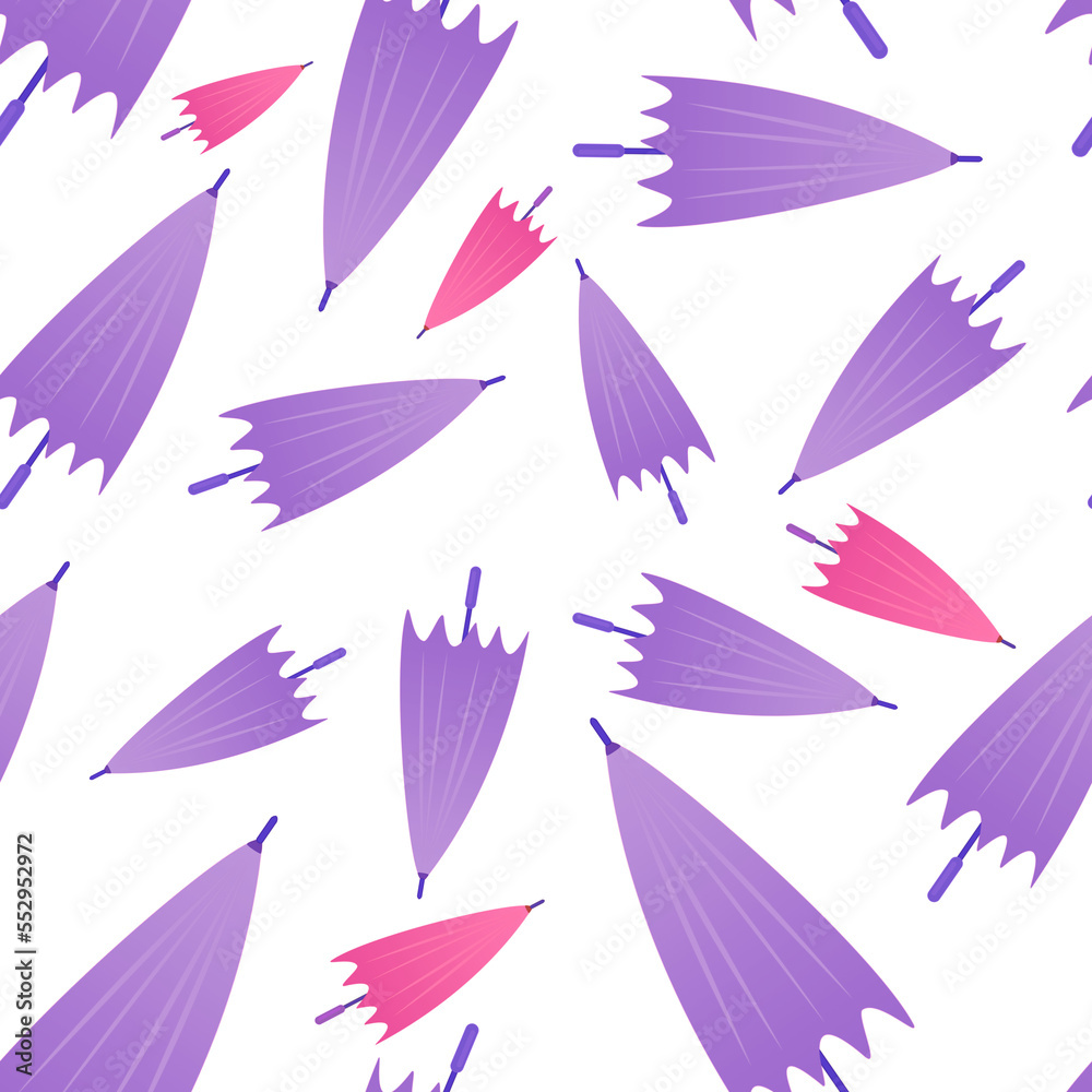 Fototapeta premium illustrazione seamless senza cucitura di ombrelli chiusi color rosa e viola su sfondo trasparente