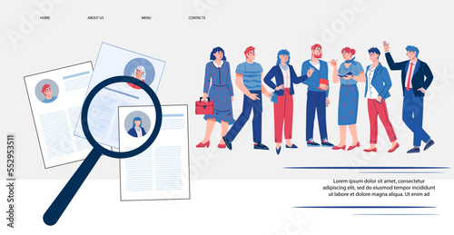 Choosing candidate, hiring and Recruitment concept for website, flat vector Illustration. Best employee finding concept for HR recruitment agency website.