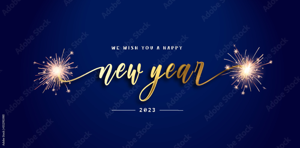 We wish you a Happy New Year 2023 unique modern ribbon calligraphic ...