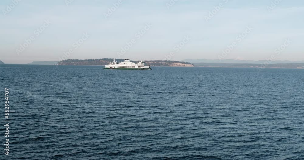 View Across Ocean Water of Another Ferry Boat Passing View Across Ocean Water of Another Ferry Boat Passing