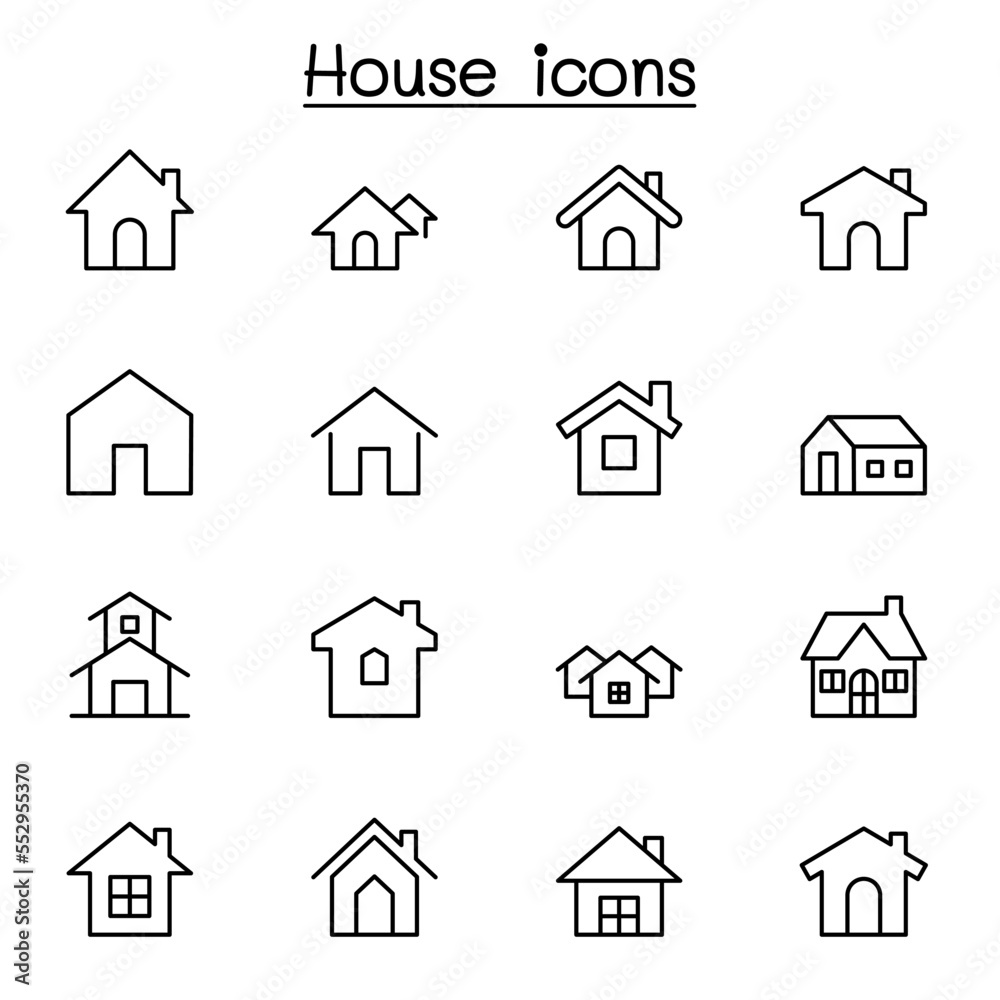 Home icon set in thin line style