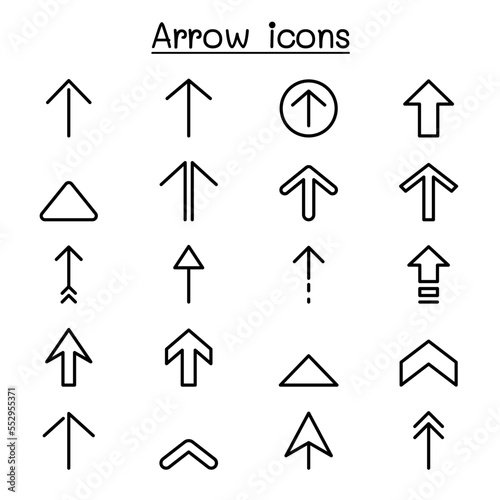 Arrow icon set in thin line style