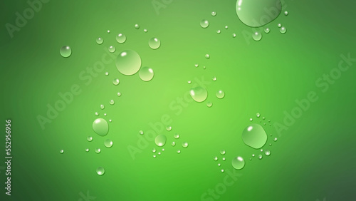 Clear water droplets on abstract green background graphics for cover backgrounds, illustrations, designs and other artwork.