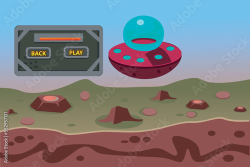 vector game alien in space with plane and game assets