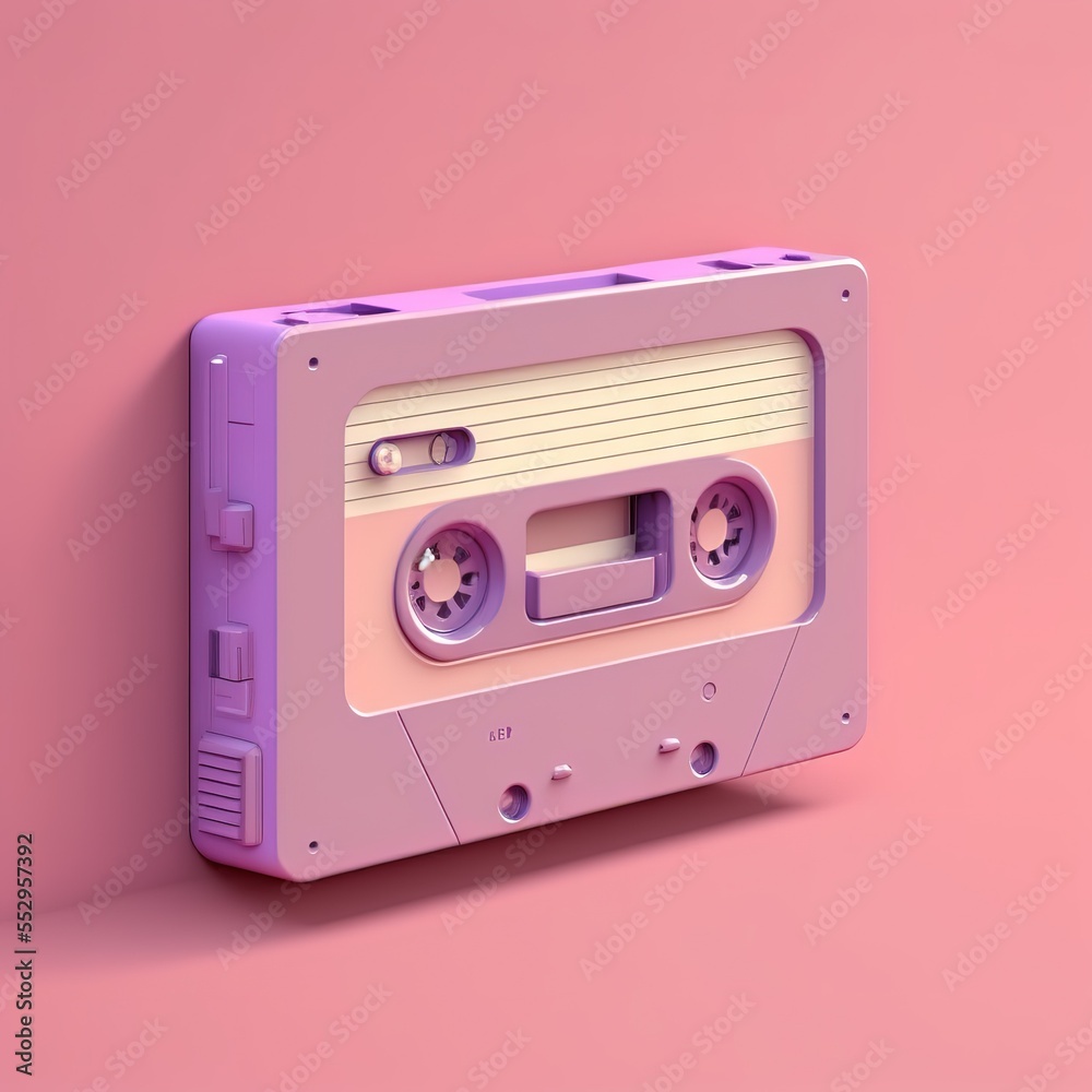 Obraz premium Retro wave or synthwave neon cassette type. Futuristic music creative idea. Cyberpunk with purple blue gradient. AI