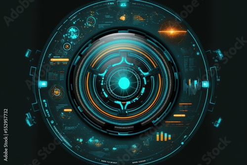 abstract technology ui futuristic concept hud interface hologram elements of digital data chart, communication, computing and circle percent vitality innovation on hi tech future design background, ai
