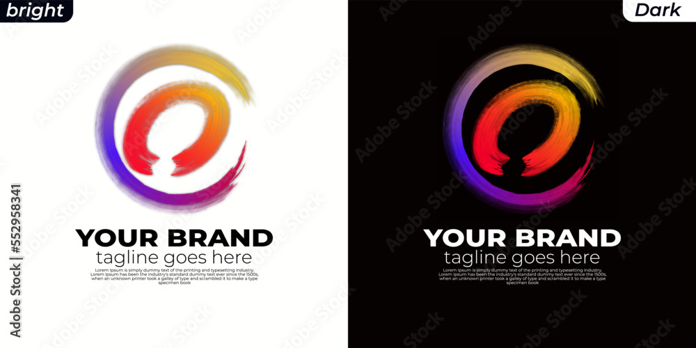 logo Brush initial O, CO, OC, OO, OO, circle O ,Round spiral. Wavy cycle. Circular pattern. Black frame on white background. Rotate ring. Circe line. colors orange, yelow, blue, pink