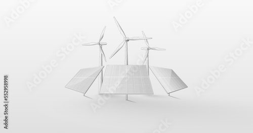 Solar cells and wind generators. Ecology and Green energy concept. Vector illustration
