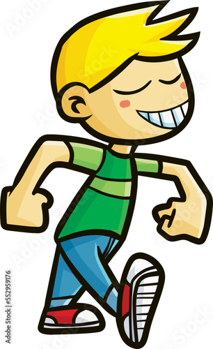 Funny man walking with arrogant pose. With yellow hair and seems so cocky,