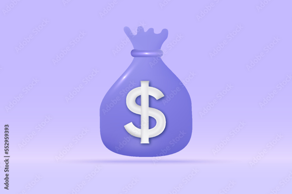 3d money bag dollar icon Isolated on light blue background. Realistic moneybag saving, investment, exchange, finance, budget concept 3d vector rendering illustration. 3d money bag dollar icon Isolated on light blue background. Realistic moneybag saving, investment, exchange, finance, budget concept 3d vector rendering illustration.