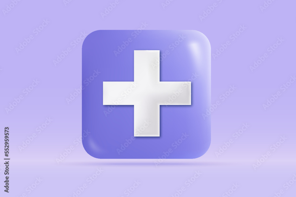 3d Medical emergency plus sign icon Isolated on light blue background. Realistic rectangle first aid and health care concept 3d vector rendering illustration. 3d Medical emergency plus sign icon Isolated on light blue background. Realistic rectangle first aid and health care concept 3d vector rendering illustration.
