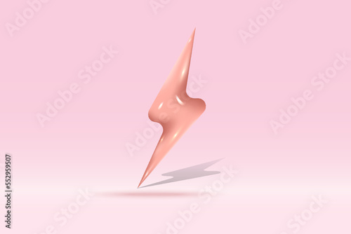 3d thunder bolt flash lightning symbol Isolated on pink background. Realistic volt, danger, lightning sign 3d vector rendering illustration.