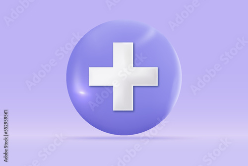 3d Medical emergency plus sign icon Isolated on light blue background. Realistic circle first aid and health care concept 3d vector rendering illustration.