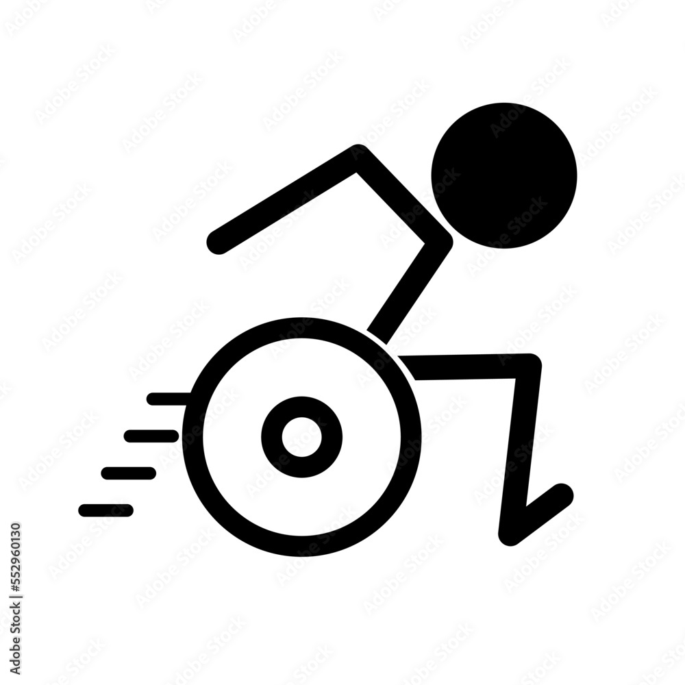 Wheelchair race sign. A person rowing a wheelchair quickly. Vector. Wheelchair race sign. A person rowing a wheelchair quickly. Vector.