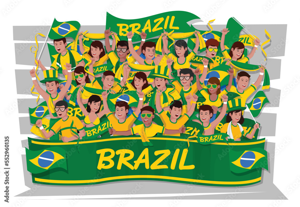 Soccer fans cheering. Brazil team.