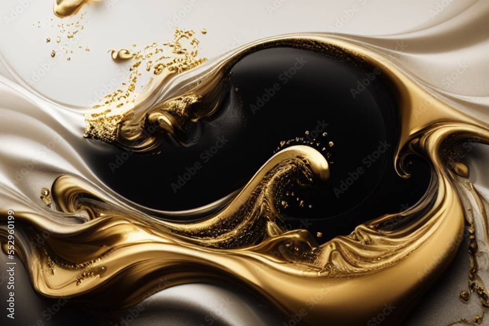 Luxury gold and black liquid background, liquid splash, swirl on white ...