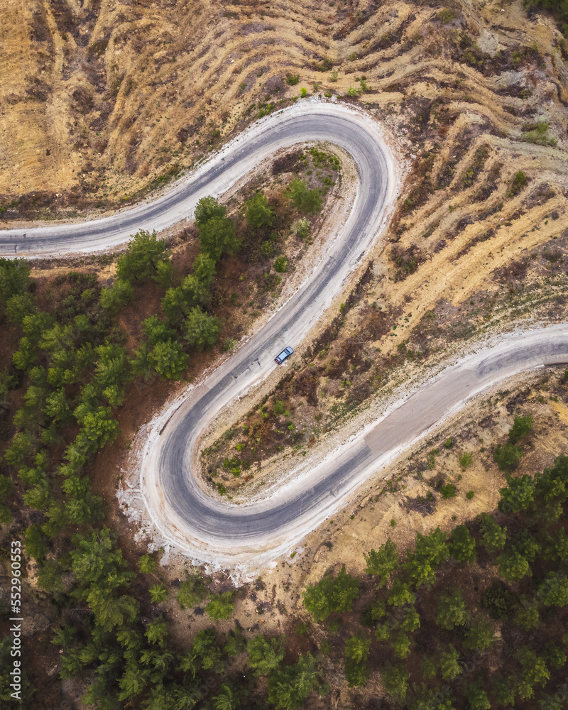 View from above to curved road