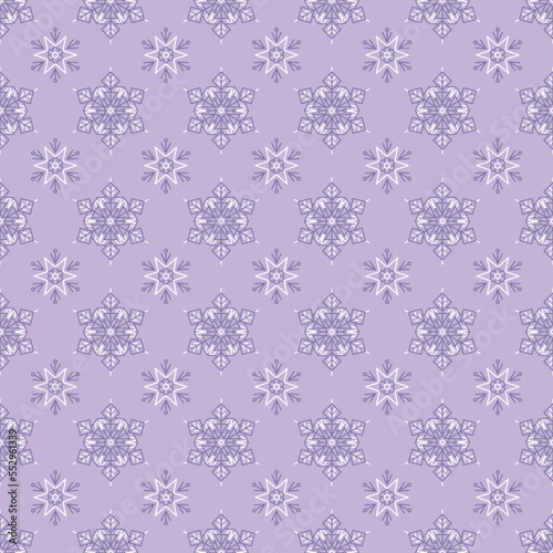 Snowflake simple seamless pattern. Purple and white repeating texture. Winter symbol, Merry Christmas holiday