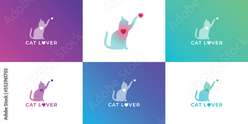 Veterinary logo Cat with love symbol. Logo design for cat lover or pet food product