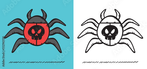 Computer bug in color ora black and white version. Vector hand drawn illustration.