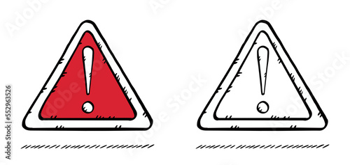 Sign depicting an exclamation mark indicating danger. Hand-drawn illustration.
