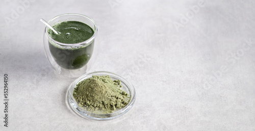 germinated grains, cereals and seaweed, food supplement in powder for water additive, banner, space for text