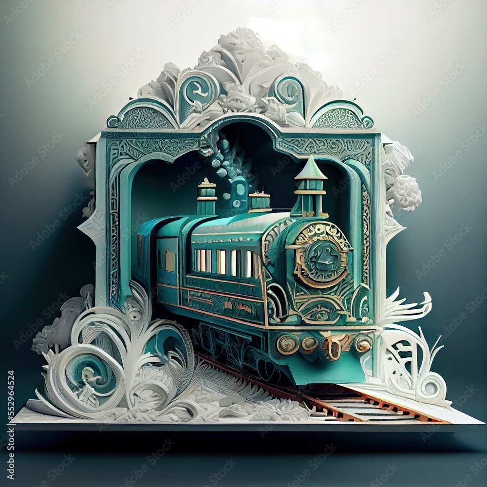 Elite Train Orient Express Railway Locomotive - Diorama, Isometric View, Game Concept, Digital Art, Concept Art - obrazy, fototapety, plakaty 