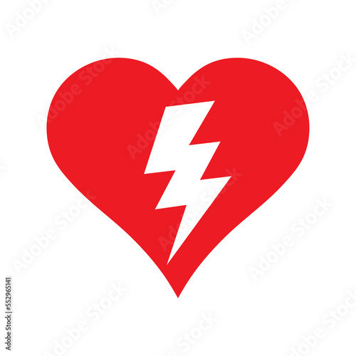 Red heart lightning icon, vector love valentine day design element.
