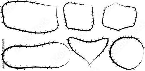 Vector frame figure pack of a vine with thorns. barbed wire.