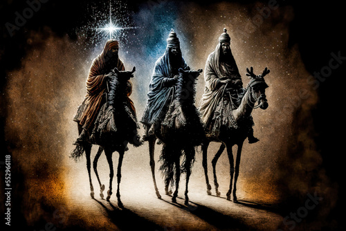 Dreik  nige Dreik  nigsfest Epiphanias Bethlehem mit Maria und Josef und Jesuskind created with Generative AI Digital Art Illustration Skizze