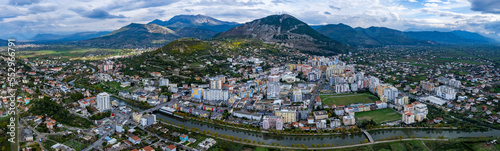 Aerial view around the city Lezhë in Albania on a cloudy day in autumn. © GDMpro S.R.O