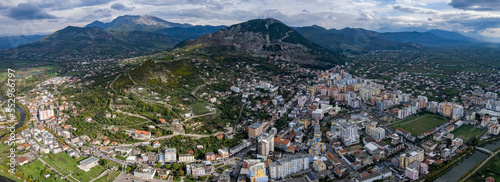 Aerial view around the city Lezhë in Albania on a cloudy day in autumn. photo