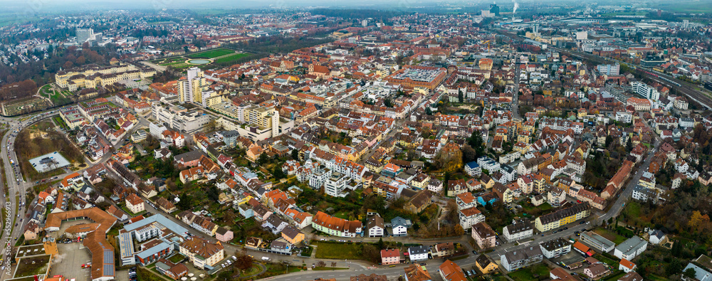 Aerial view of Ludwigsburg in germany before Christmas on a cloudy afternoon in December.