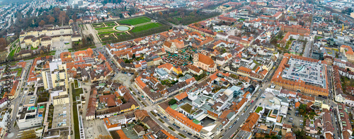Aerial view of Ludwigsburg in germany before Christmas on a cloudy afternoon in December.