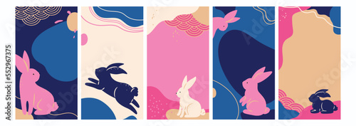 Chinese new year 2023, year of the rabbit. Story template design