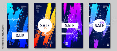 Set of brochures. Vector illustration. Paint artwork splash. Gradient bright colours. Design for sale brochures, postcard, business card. Black Friday or other sale.