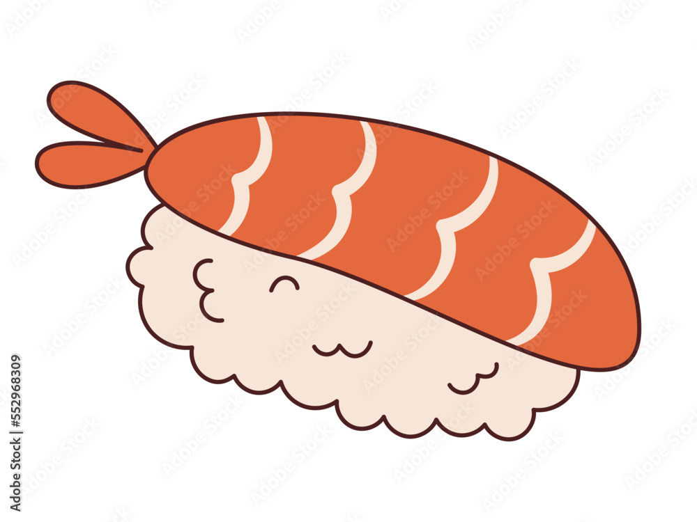 Vector ebi nigiri in retro style. Groovy nigiri sushi 70s. Vector ebi nigiri in retro style. Groovy nigiri sushi 70s.
