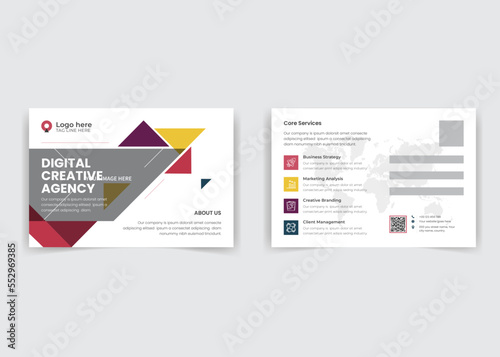Corporate Postcard or Eddm postcard design template with Red yellow purple elements