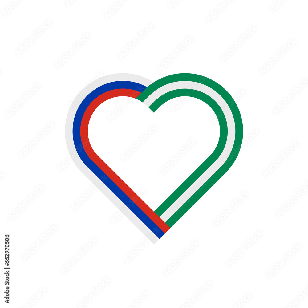 unity concept. heart ribbon icon of russia and nigeria flags. vector illustration isolated on white background