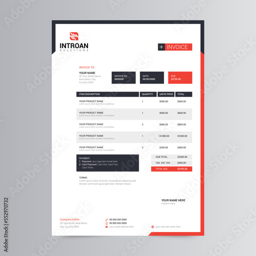 Clean Invoice Template, Corporate Business Invoice design