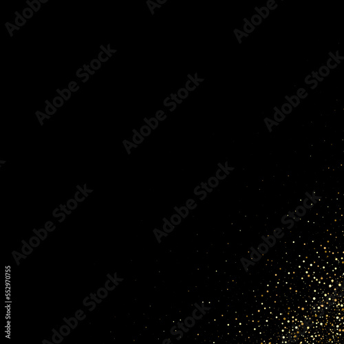 Black background with gold glitter confetti.Abstract background festive design element. © lesikvit