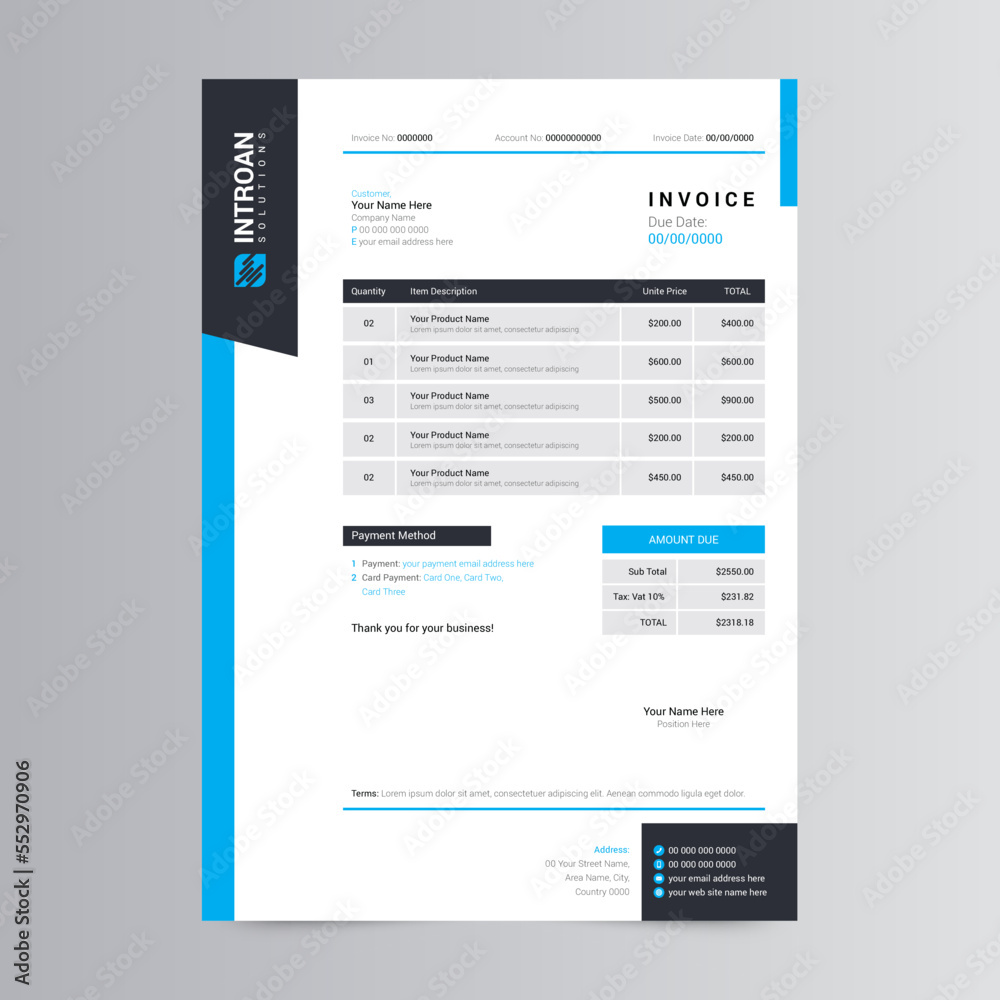 Clean Invoice Template, Corporate Business Invoice design Clean Invoice Template, Corporate Business Invoice design