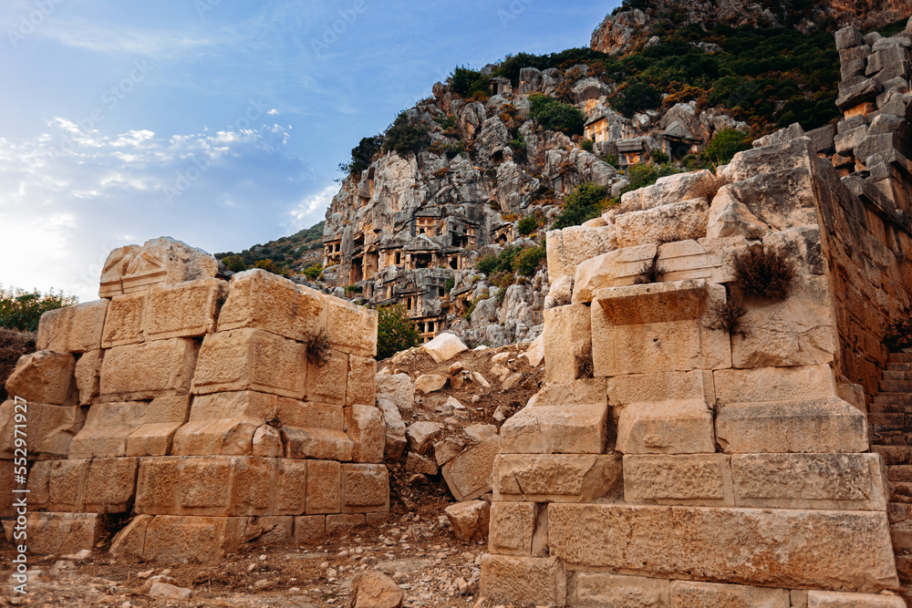 Old Ancient Myra City in Demre to Antalya, archaeology tomb monuments touristic place of Turkey