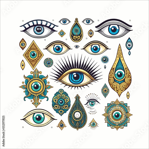 Doodle evil eye. Cartoon traditional Turkish luck. Isolated on a white background. Vector illustration