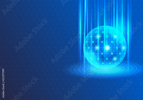 Technology processor background It is a glowing blue sphere with lines connecting artificial intelligence technology within the circle. acts like a brain