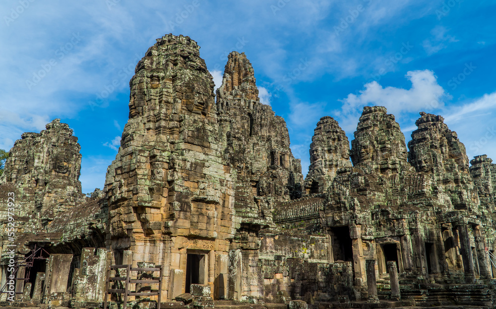 Ancient temple structures at Bayon Temple - Angkor Wat, Cambodia