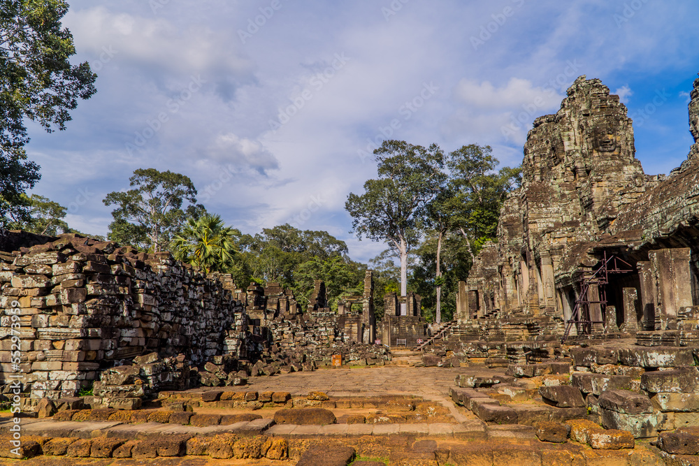 Beautiful ancient temple structures at Bayon Temple - Angkor Wat, Cambodia